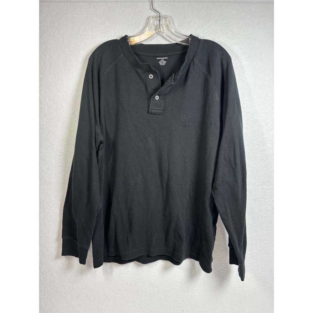Banana Republic Men XL Black Henley Shirt Long Sleeve 100% Cotton Made Turkey